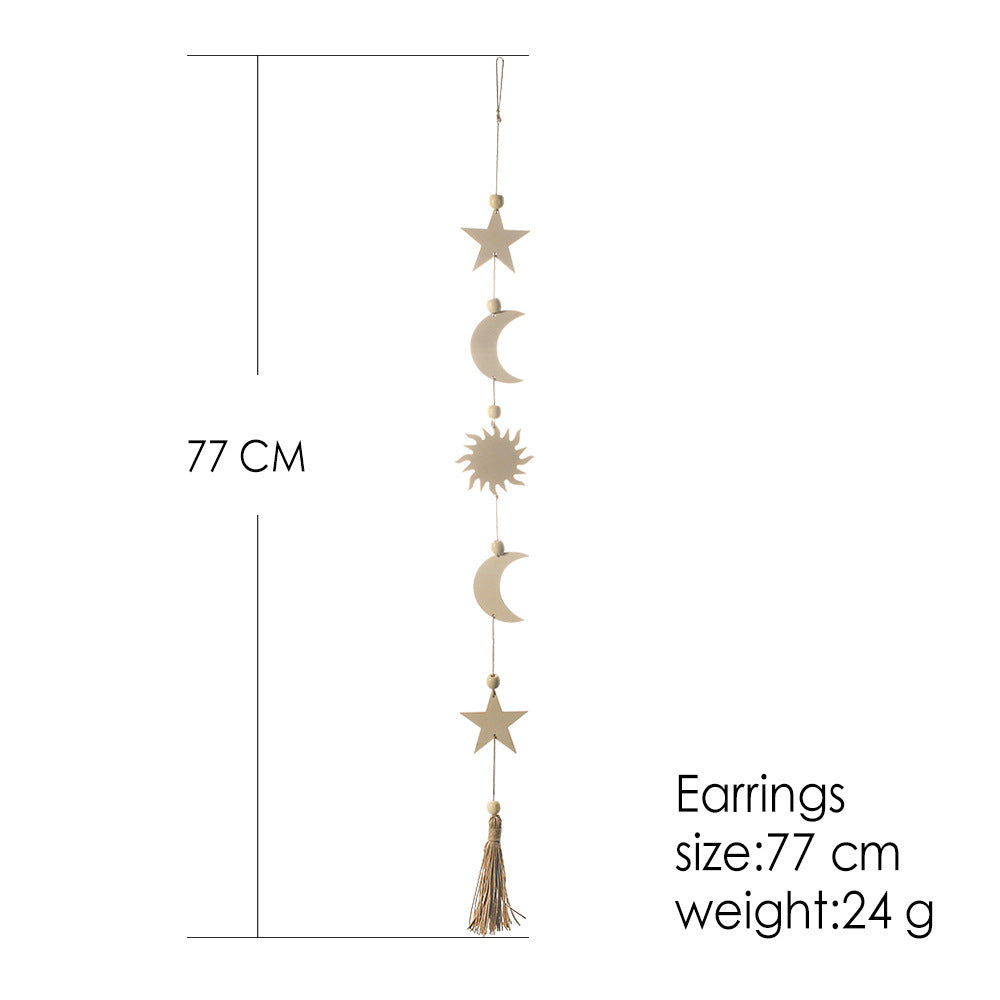 Star And Moon Wood Chip Pendant Bohemian Wall Decoration