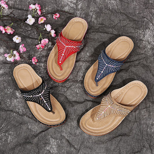 Plus Size Women's Shoes Rhinestone Wedge Slippers