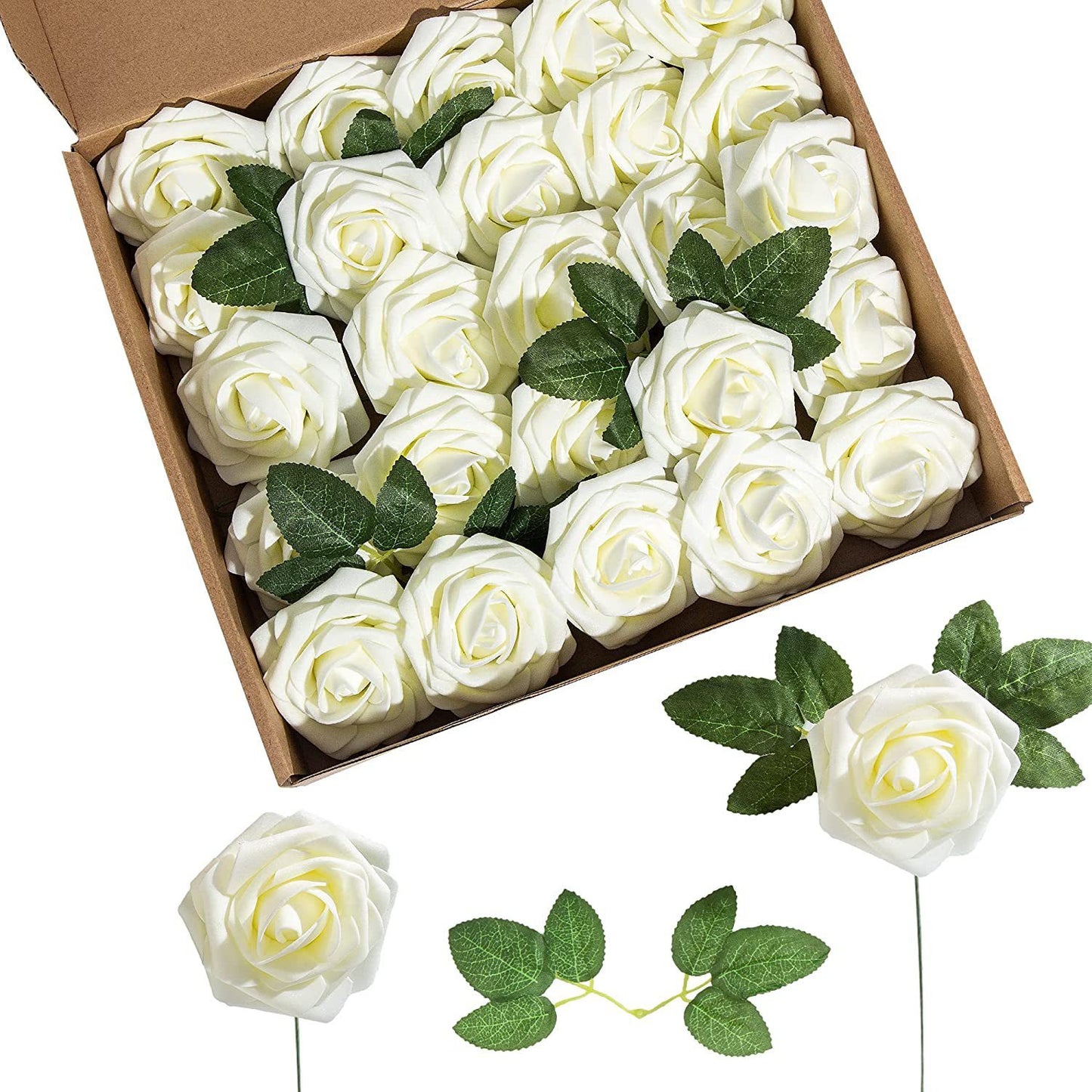Foam Pe Rose Fake Flower With Rod And Leaf 25 Wedding Decoration Flowers Valentine's Day Gift