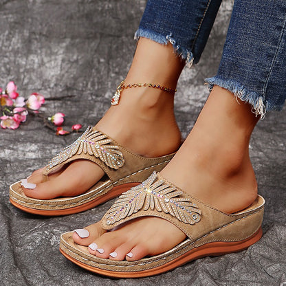 Plus Size Women's Shoes Rhinestone Wedge Slippers