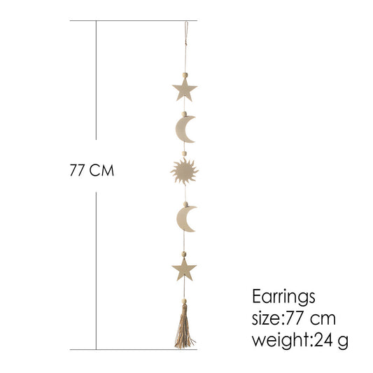 Star And Moon Wood Chip Pendant Bohemian Wall Decoration