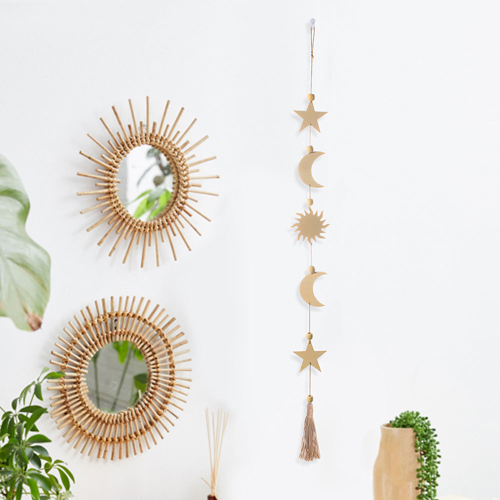 Star And Moon Wood Chip Pendant Bohemian Wall Decoration
