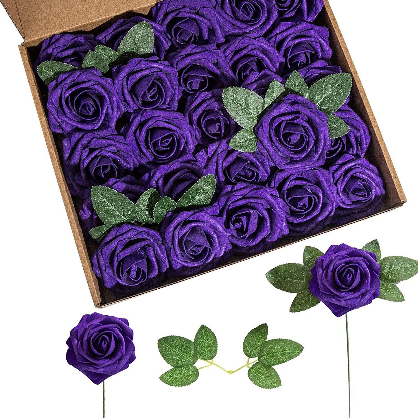 Foam Pe Rose Fake Flower With Rod And Leaf 25 Wedding Decoration Flowers Valentine's Day Gift
