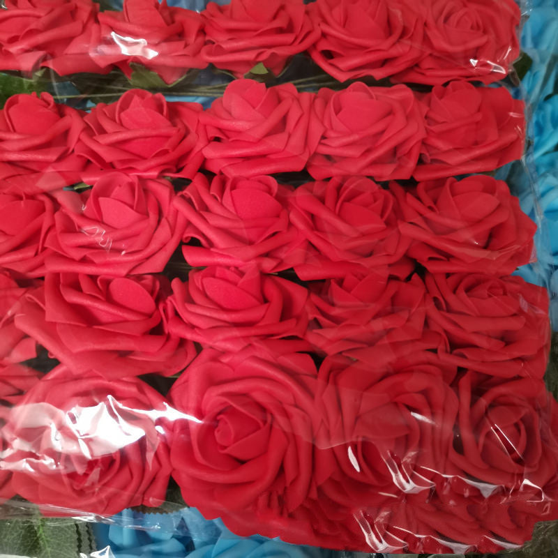 Foam Pe Rose Fake Flower With Rod And Leaf 25 Wedding Decoration Flowers Valentine's Day Gift