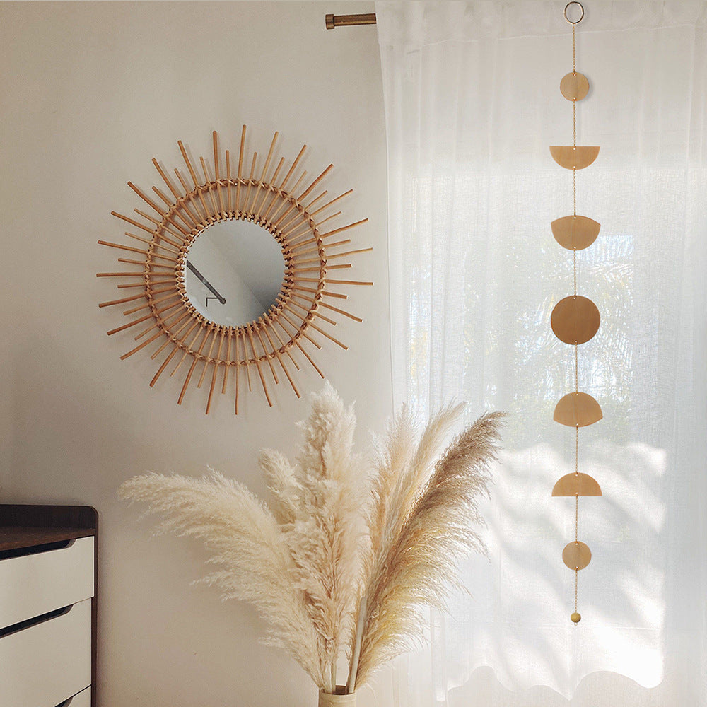 Star And Moon Wood Chip Pendant Bohemian Wall Decoration