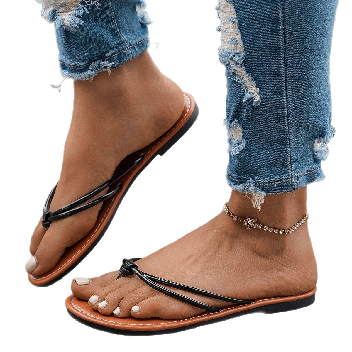 Large Size Flat Bottom Slippers Women's Flip-flops Casual Beach Sandals