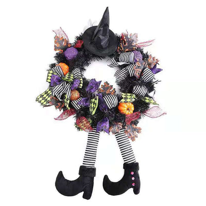 Halloween Door Hanging Wreath Supplies Decoration Halloween Witch Hat Leg Pumpkin Door Wreath Halloween For Home Party Supplies